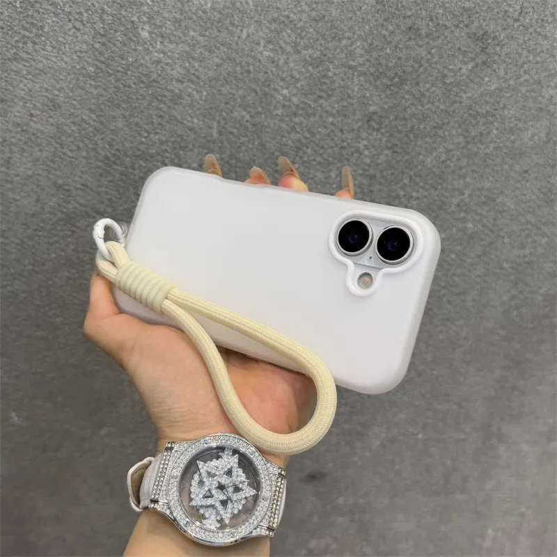 2in1 مع شريط للرسغ الحبل هلام جراب هاتف آيفون 16 15 14 13 12 11 برو ماكس زائد الصلب لينة الوفير غطاء السائل