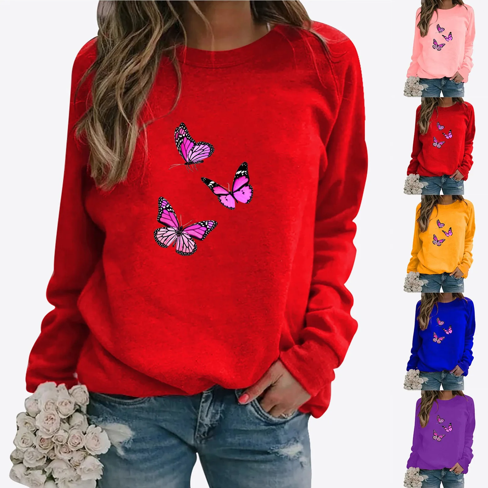 

Women's Butterfly Print Casual Fashion Sweatshirt Top Baggy Sweat Shirts Women Baggy Shirt Top