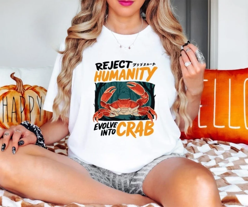 Rejeter l'humanité évoluer dans le crabe T-Shirt drôle mème Animal graphique Tee peculiar crustacean humour haut océan mer vie cadeau pour les nerds