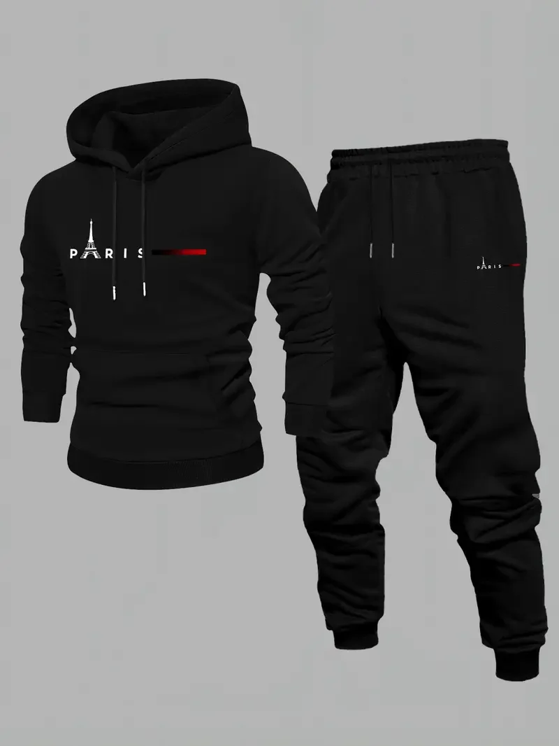 Men's 2025 new sports and leisure trend printed hooded sweatshirt, spring and autumn sportswear two-piece set, men's daily wear
