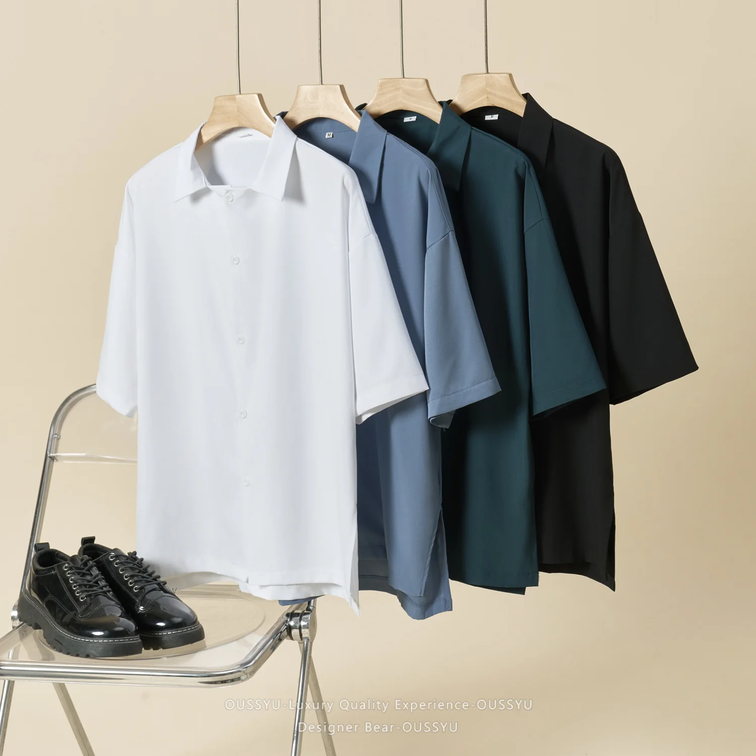 High Quality Men's Summer Thin Short Sleeve Shirt Three-quarter Sleeve Solid Color Drape Baggy Korean Casual Top for Daily Wear