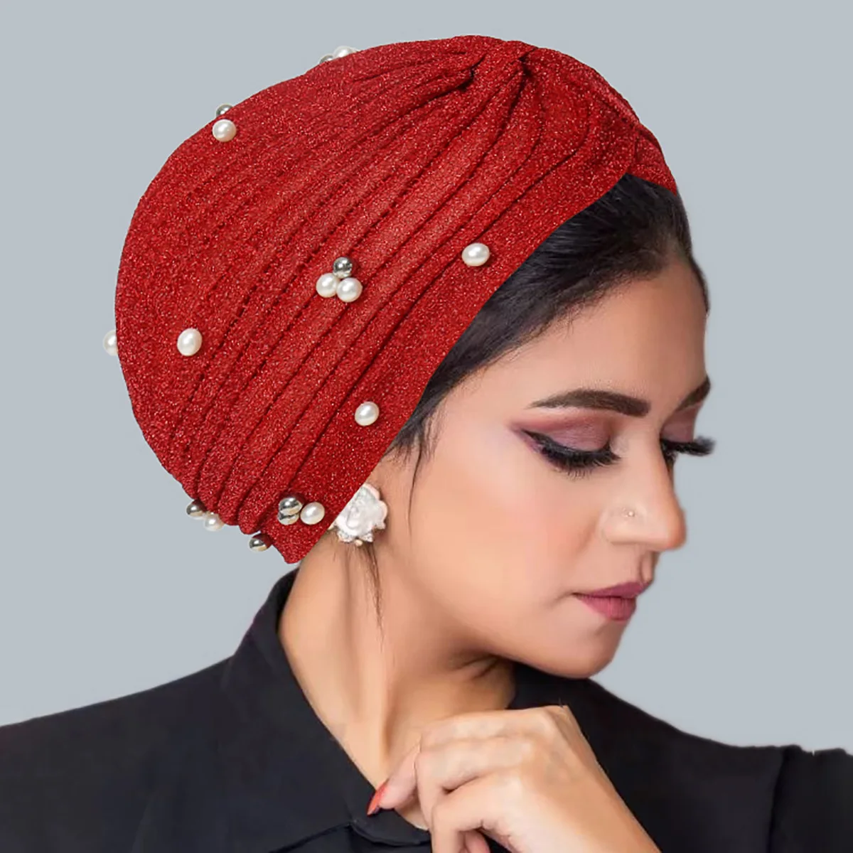 

Newest Glitter Beaded Muslim Hat Women Indian Turban Chemo Cap Headscarf Hair Loss Bonnet Beanies Hijab Headwrap Turbante Mujer