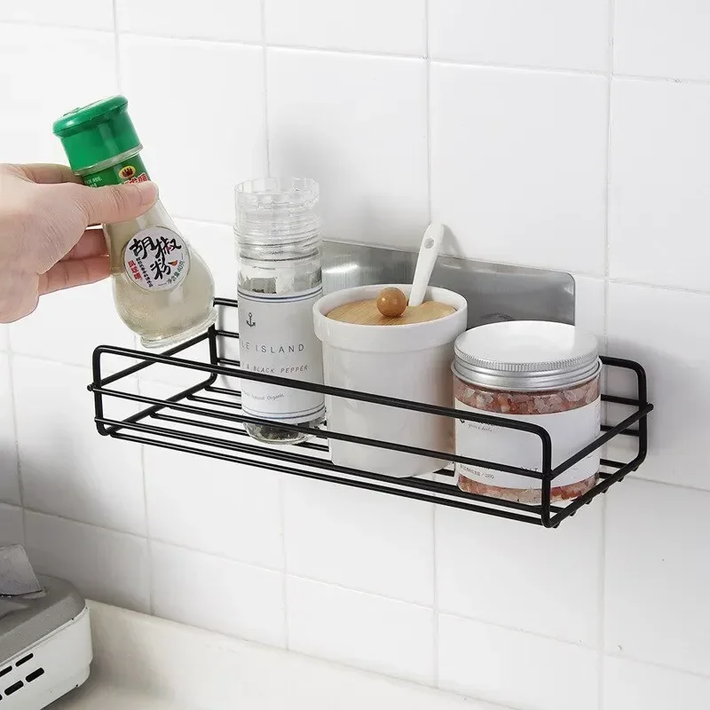 

Bathroom Storage Rack Kitchen Organizer Shelf Black Shelves Corner Frame Iron Shower Punch Free Mounted Caddy Rack