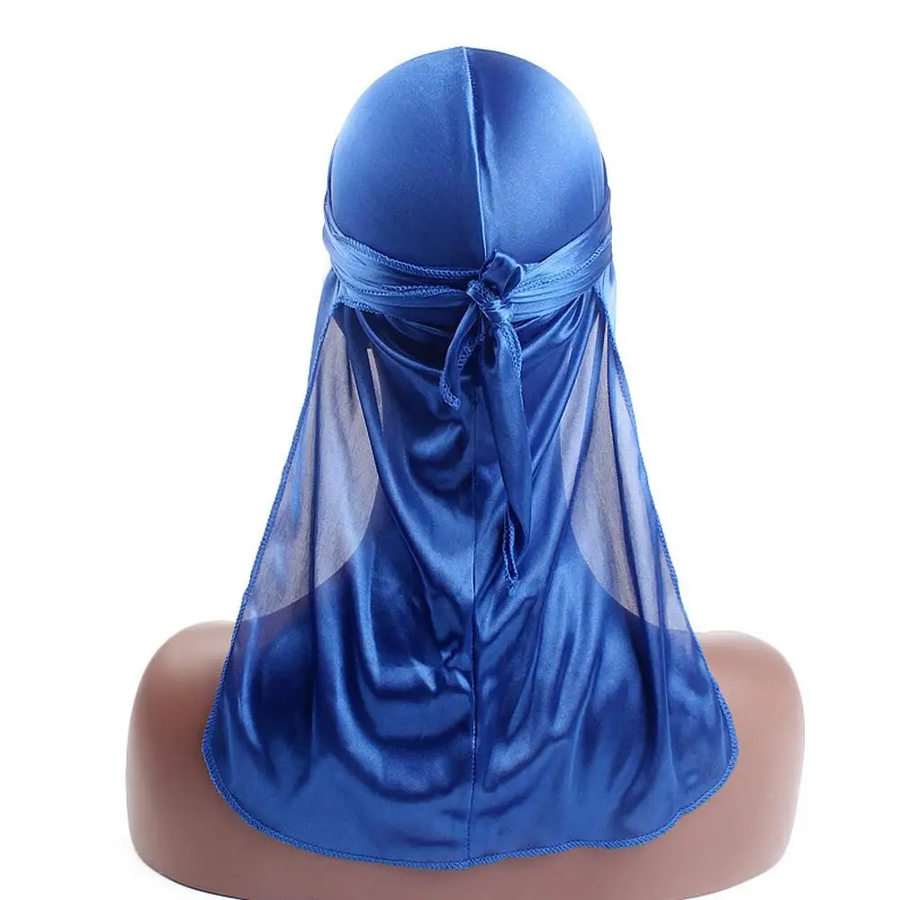 Fashion Pre-Tied Silk Durag Elastic Polyester Turban Hijab Adjustable Bandana Men Women