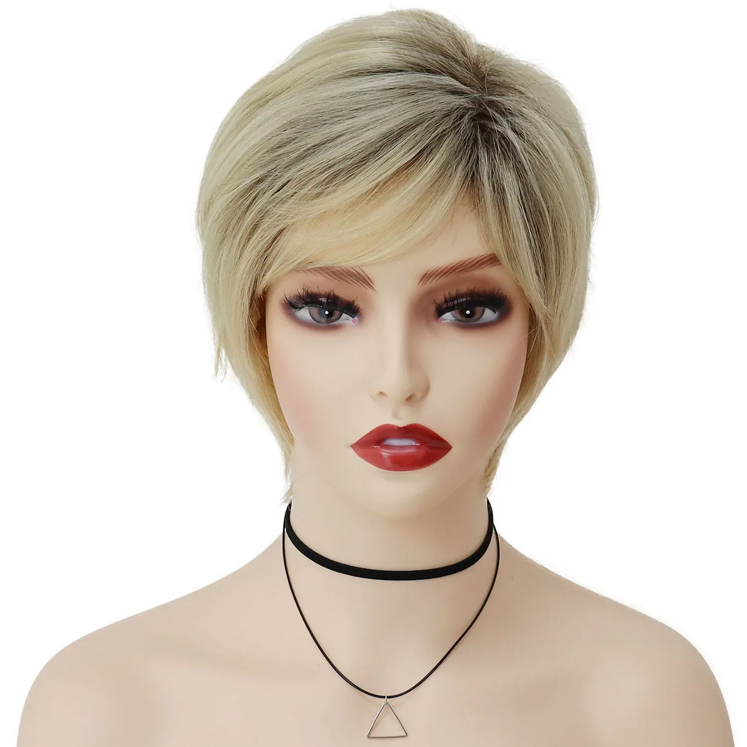 Short Blonde Wigs for Women Synthetic Hair Natural Wig with Bangs Mother Outfits Wigs Ombre Blond Wig Straight Hair Clearance