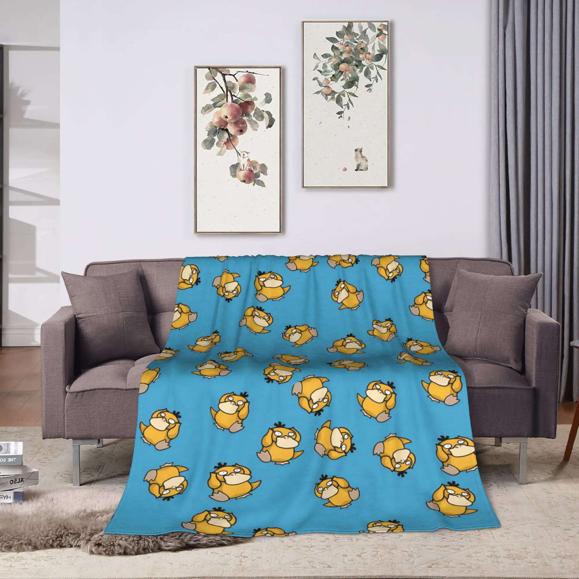 Psyduck Manga Flannel Blanket  Soft Warm Throw Blanket for Couch Bed Travel Office Novelty Bedspread Sofa Bed Cover