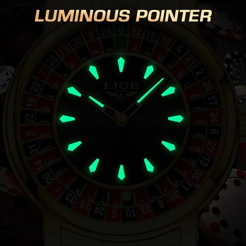 LIGE nuovo orologio al quarzo da uomo in oro moda numeri arabi rotante quadrante da gioco orologio da polso da uomo orologi militari impermeabili per uomo