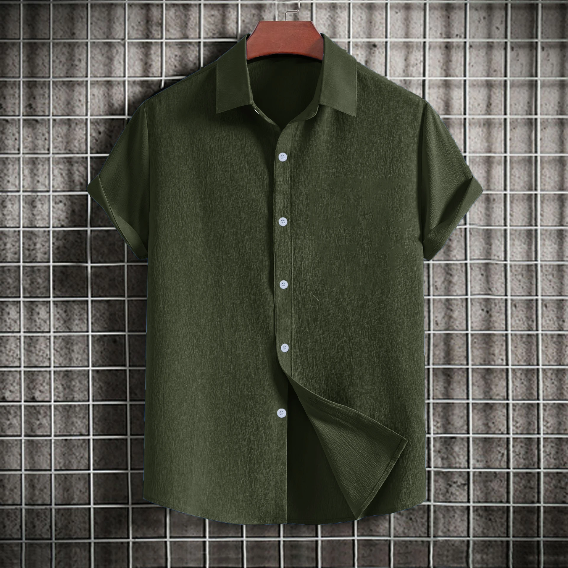 Men's Casual Short-sleeved Solid Color Lapel Shirt