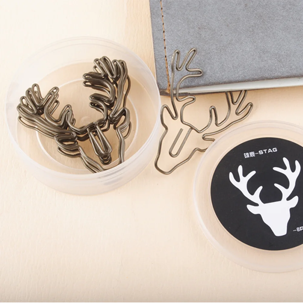 Animal Shaped Christmas Deer Paper Clip Metal Wrapped Plastic Material Creative Box Packaging Paper Clip Paper Clip