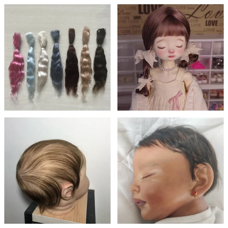 

Top Quality Reborn Baby Doll Pure Mohair Rose Red Skyblue Milk Color 7 Different Colors Mohair Hair Wigs To DIY Dolls Hair