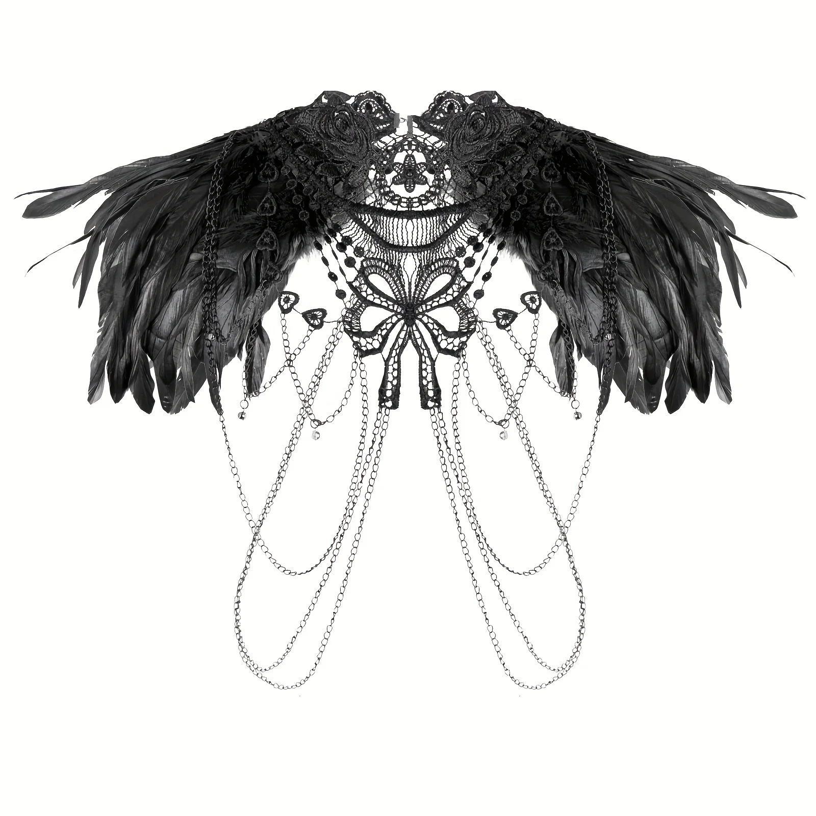 Женская кружевная шаль с искусственными перьями в стиле панк, готика, карнавал, Хэллоуин, модная накидка, танцевальная вечеринка, сценический подиум, стиль, ролевая игра wi