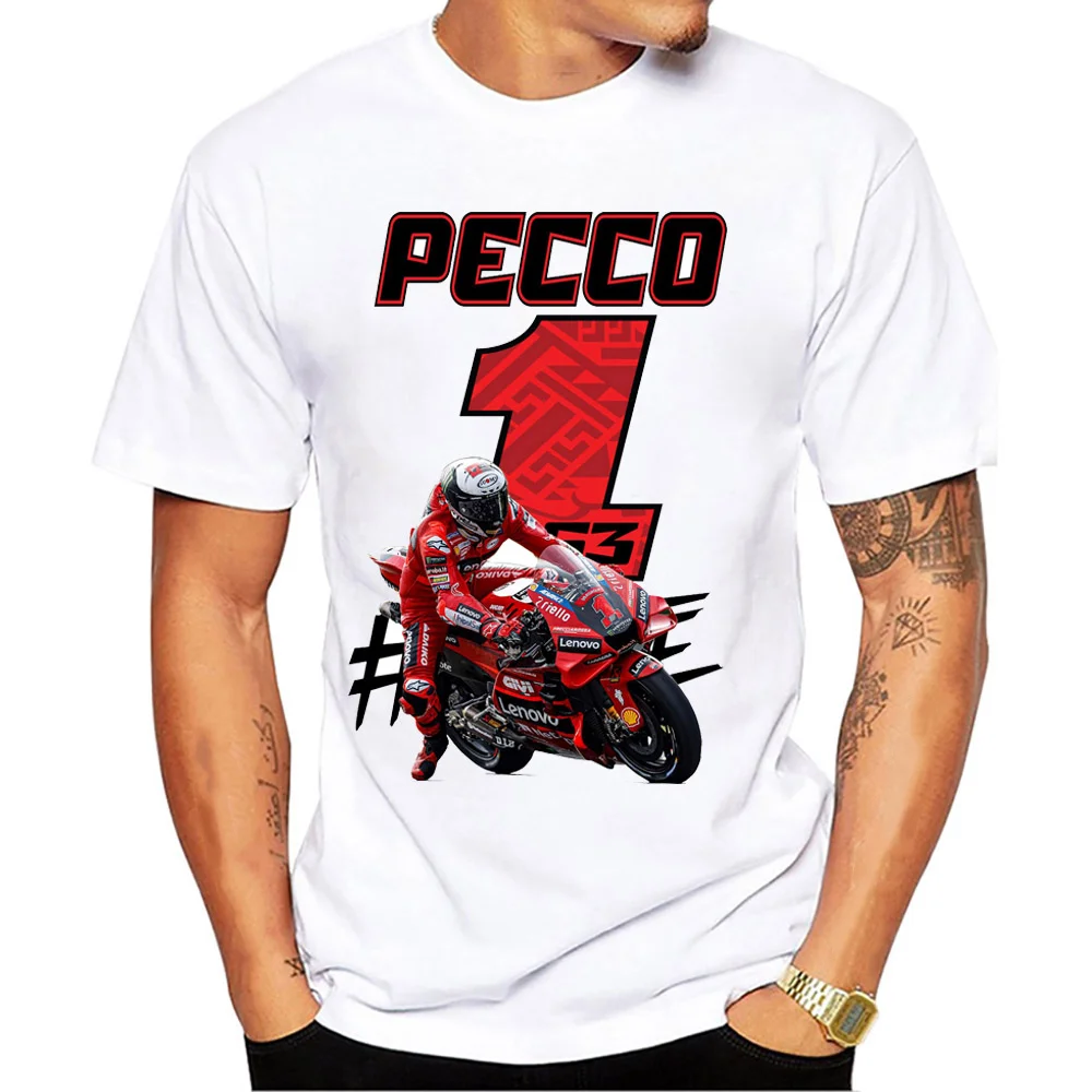 2023 New Francesco 63 Pecco Bagnaia 1 koszulka rowerowa Hip Hop chłopięca luźna koszulka męska motocyklowa sportowa biała koszulka