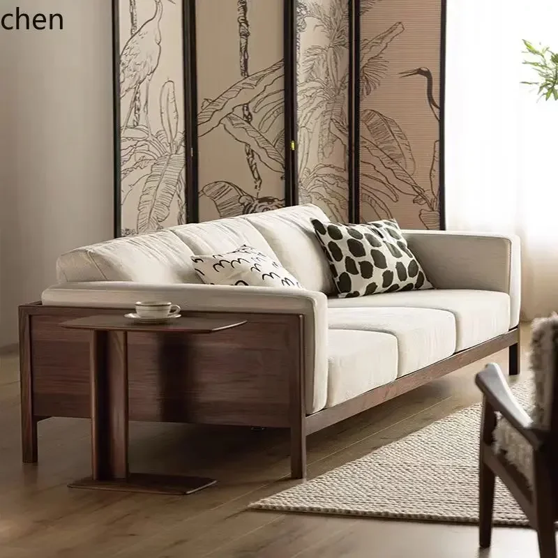 TQH7.3 modern light luxury ash wood all solid wood living room straight row double three modern simple sofa furniture