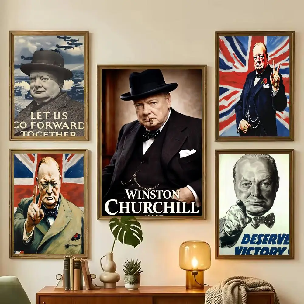 politician resilient W-Winston Churchill Painting Calligraphy Stylish Wall Art Poster, Bedroom Living Room Home Decor Gift