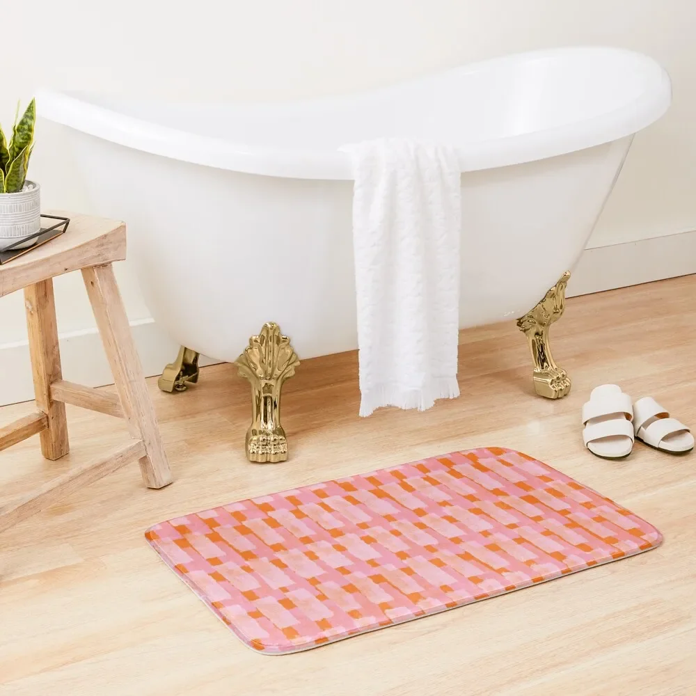 

Pink and Orange, Brush Strokes, Geometric Bath Mat Absorbent Rug Showers Bathroom Rug Bathroom Accessory Mat