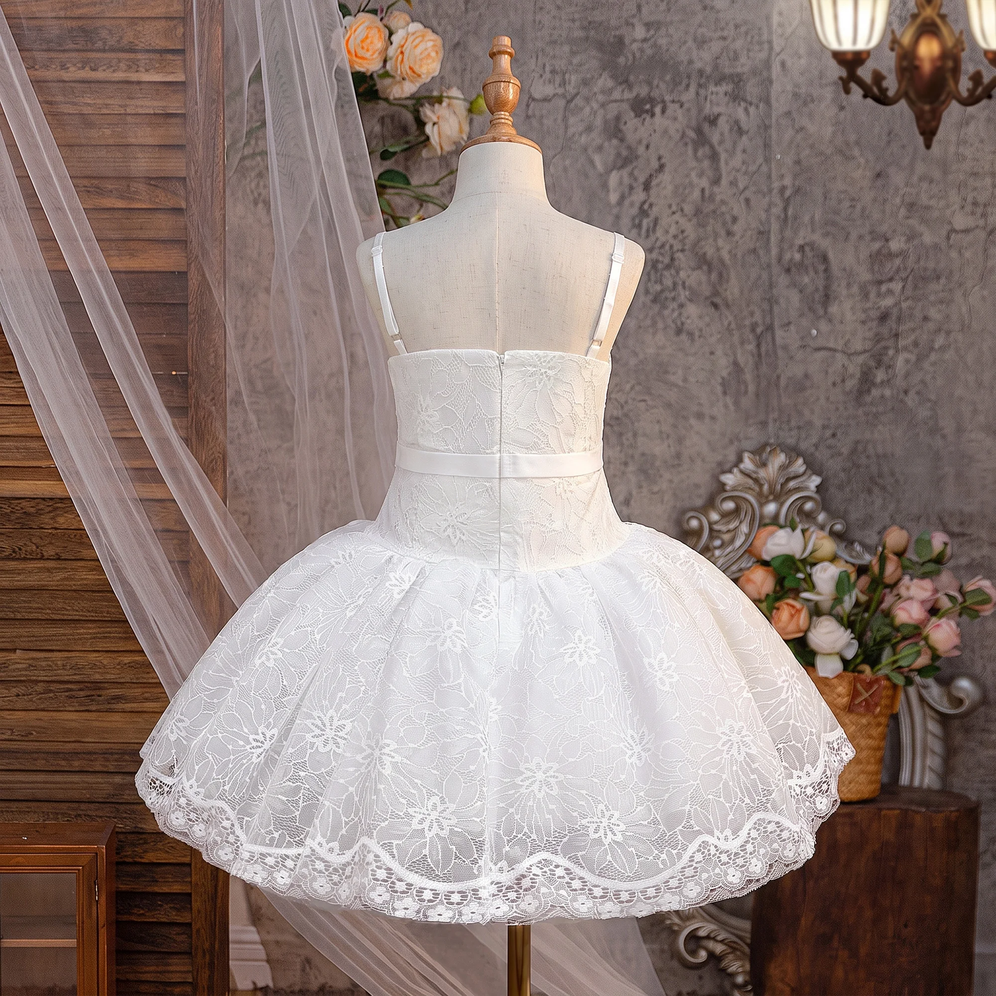 Elegant Flower Lace Baptism Girls Party Dress Tulle Bridesmaids Wedding Princess Dresses Girl Birthday Evening Christmas Costume
