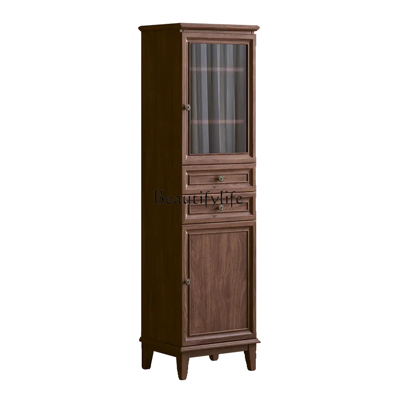 

ls 18American solid wood TV side cabinet North American black walnut retro multi-functional storage wall cabinet combination