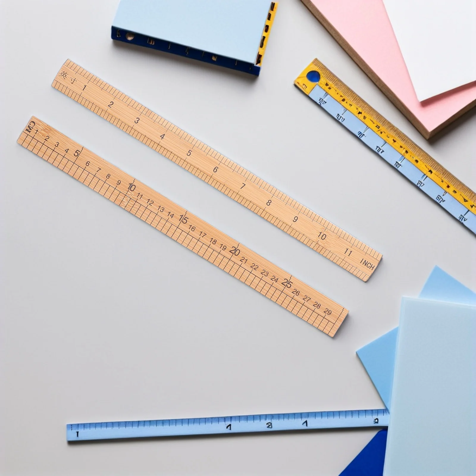 

6 PCS Bamboo Ruler Double-sided Scale Crafting Sewing Cloth Measuring Fabric Patchwork