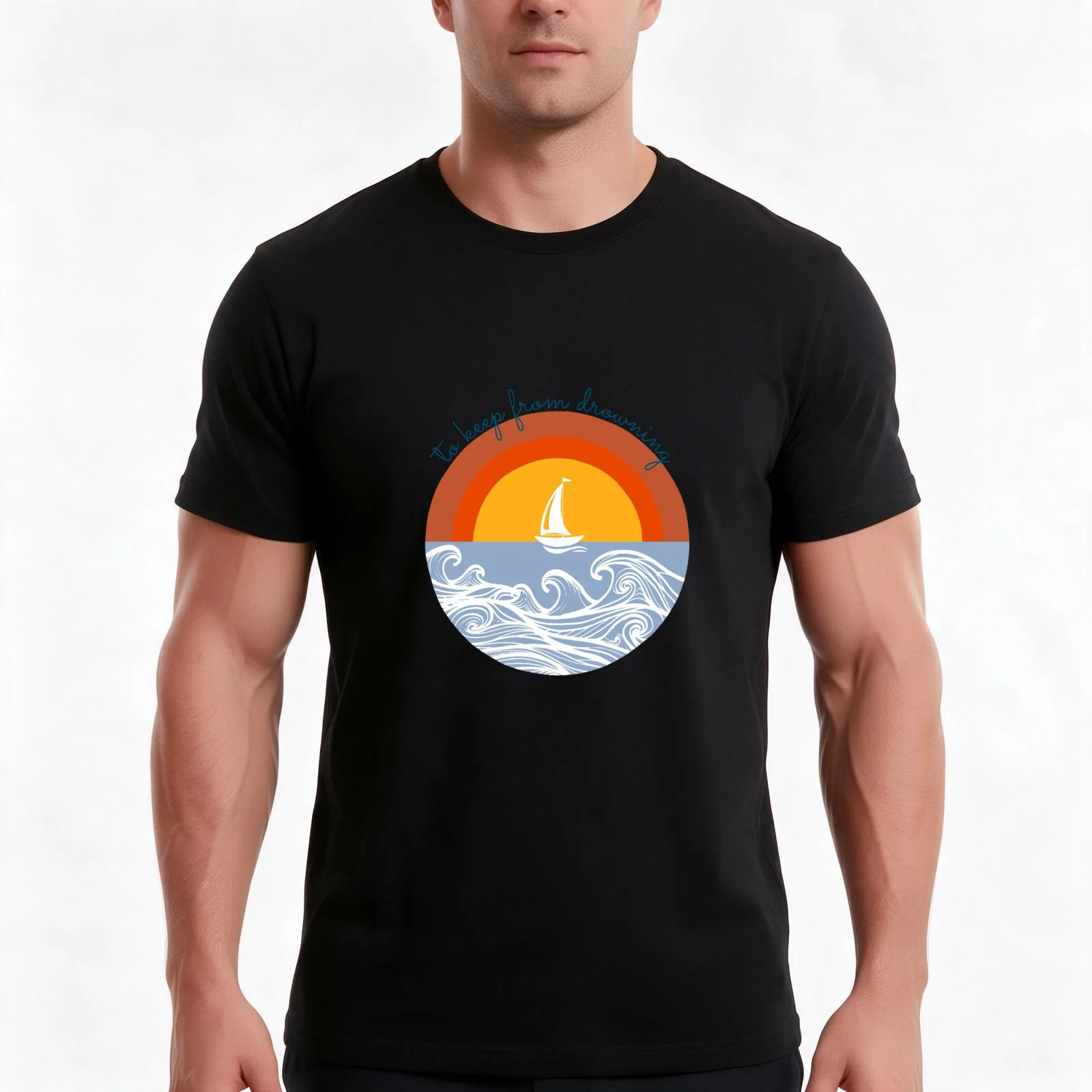 To keep from drowning waves T-Shirt Summer Casual Cotton Tee Oversized Streetwear Tops Vintage Graphic Print 100% Cotton