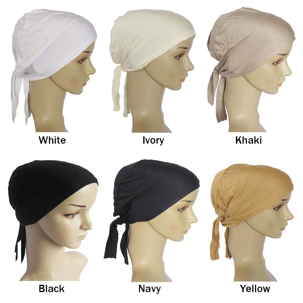 Breathable Elastic Headwear Beanie Cap Solid Underscarf Muslim Cap Women's Hijabs Inner Hijab Caps Islamic Hijab