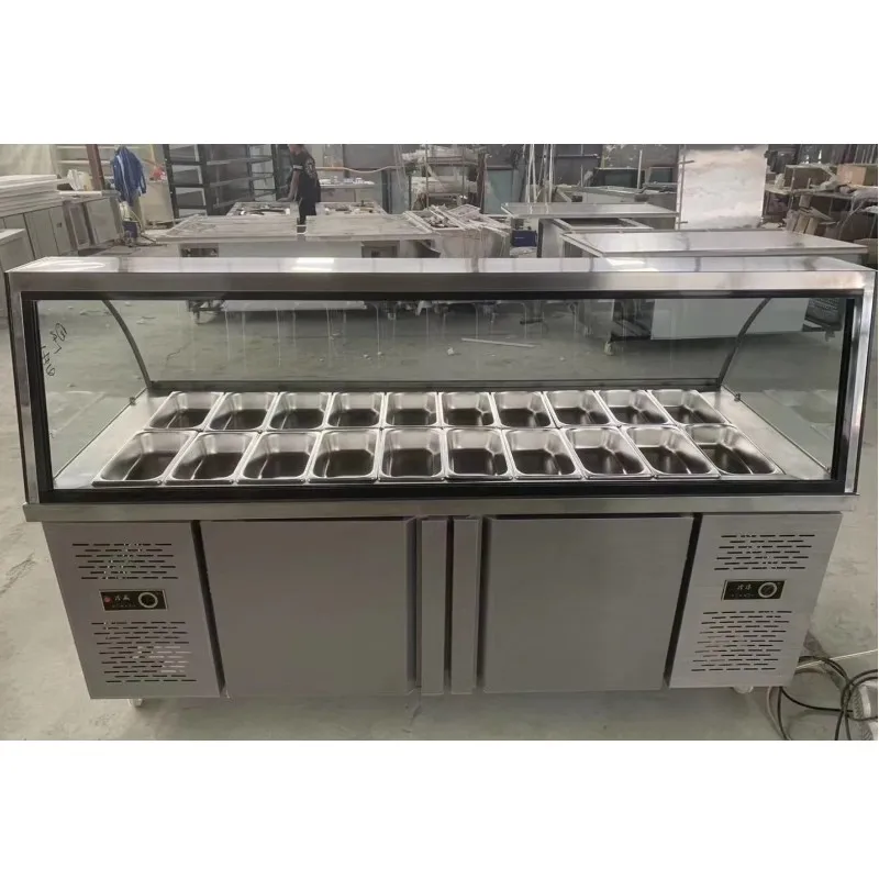 Customized School Salad Bar Salad Prep Counter Refrigerator Cooling DIsplay Salad Bar Moving Cart