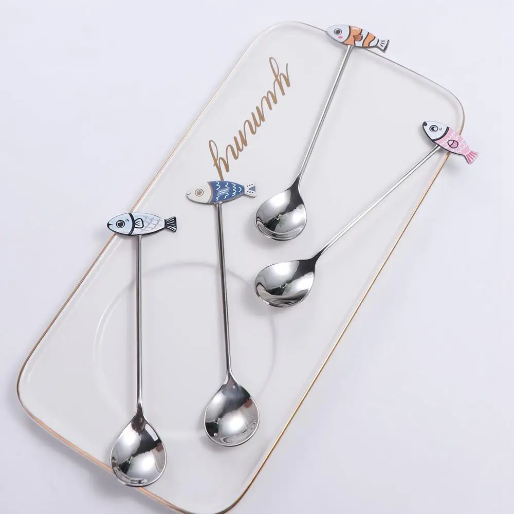 

Creative Polished Cat Fish Stainless Steel Spoon Colorful Japanese Korean Style Stirring Spoon Stirring Spoon Teaspoon Cake