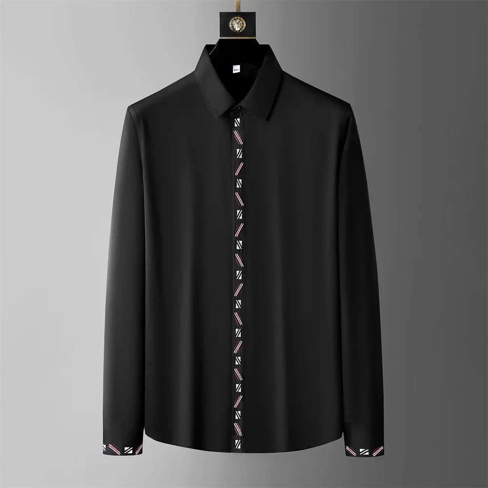 Autumn Embroidery Men's Shirts Solid Color Business Casual Formal Shirt Long Sleeve Versatile Shirts Social Banquet Party Tops