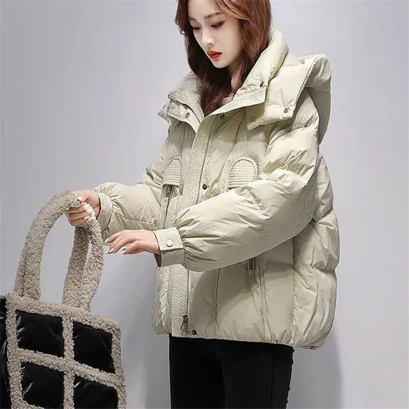 2025 Winter Women's New Short Coat Hooded Cotton-padded Jacket Female Padded Joker Fashion Jacket Casual Korean Warm Overwear