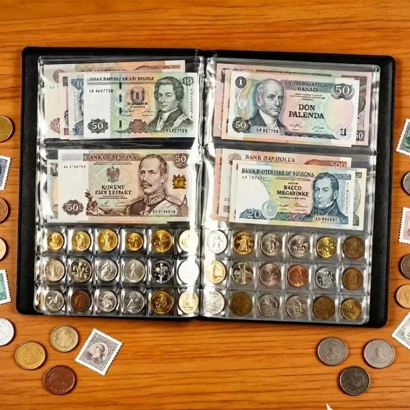 10 Sheets Banknotes And Coin Collection Book Storage Pouch Holder For Organizer