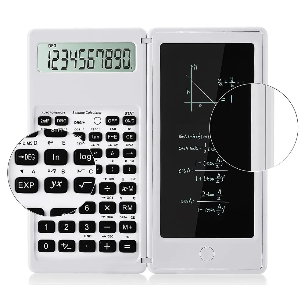 

Digital Drawing Pad Foldable Desk Scientific Calculators with an Erasable Writing Tablet 10-Digit Digital Large Display