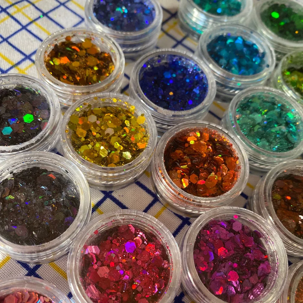 2023'S Summer Holographic Chunky Glitter Sequins Set Iridescent Sparkly Hexagon Sequins Kit Mixed-size Manicures Glitter Sequins