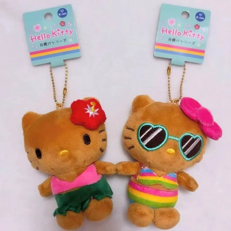 Sanrio 10CM  Hello Kitty Bikini Doll Keychain Pendant  sunglasses holiday Dark skin Kitty KT Stuffed Kawaii Plushies Bag charm