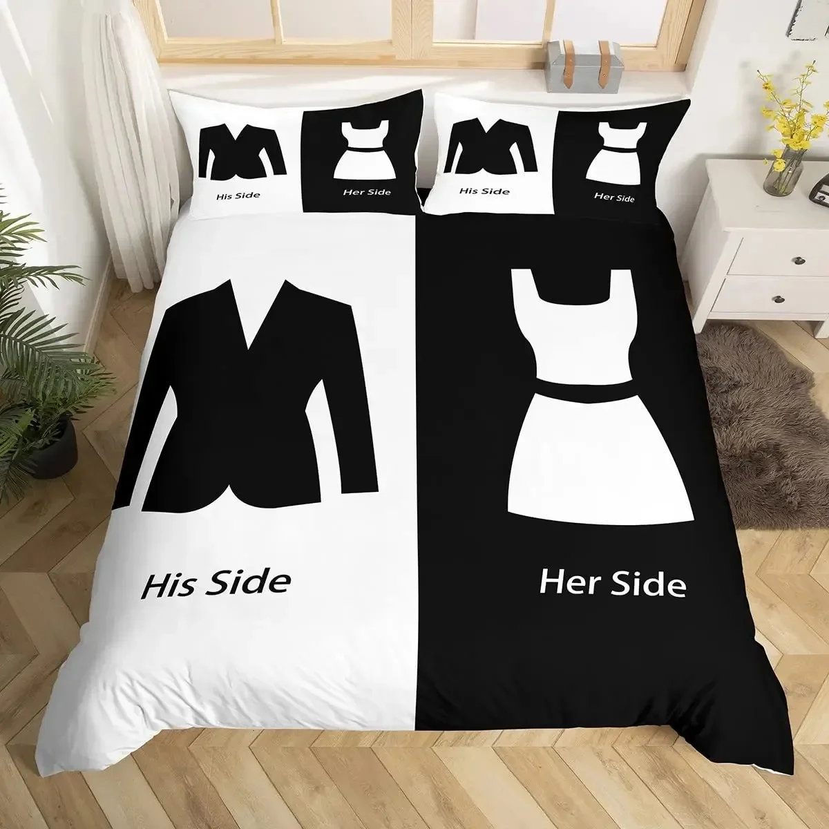 

Cat Side and My Side Black White Cat Modern Romantic Theme Comfortable Duvet Quilt Cover Pillowcase Bedding Set Children Bedroom