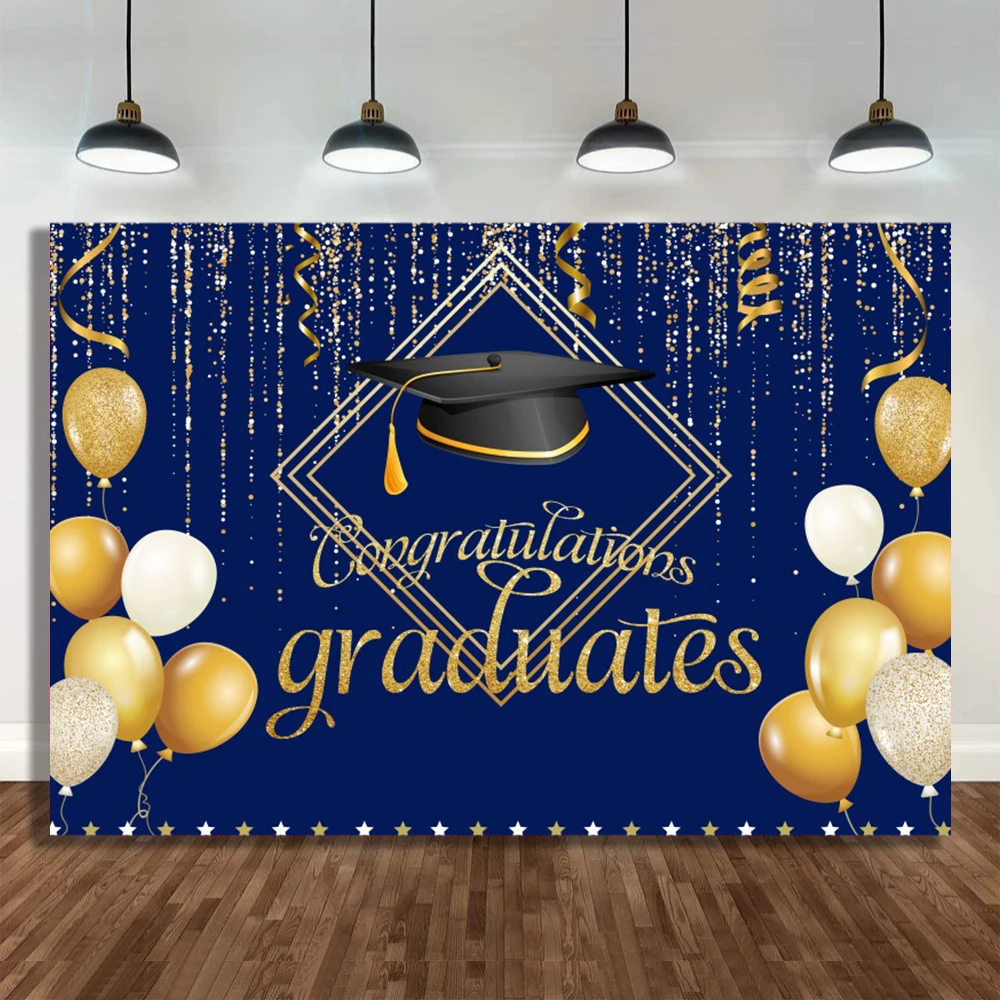 Congrats Grad Photography Background  Black Gold Glitter Graduation Class of 2023 Party Decoration Backdrop Photo Studio