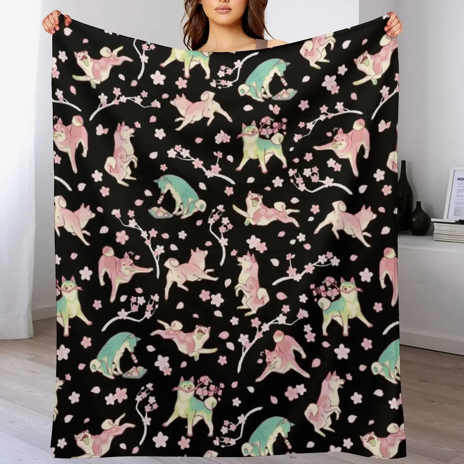Shibakura & Matchinu in black Throw Blanket Machine Washable Soft Warm Blanket
