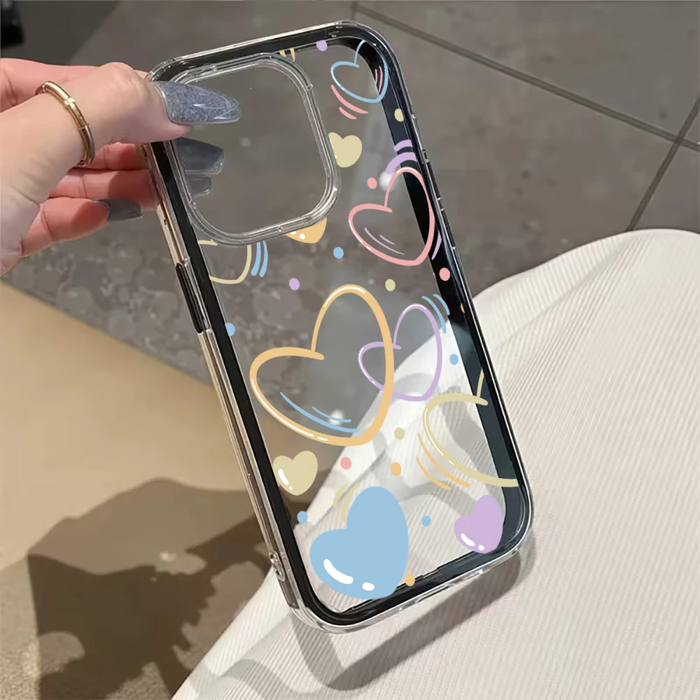 Cute Colorful Heart Phone Case For iPhone 17 16 15 Pro Max 14 13 12 11 Pro Max 17 Air 7 8 Plus XR Transparent Airbag Soft Cover view 2