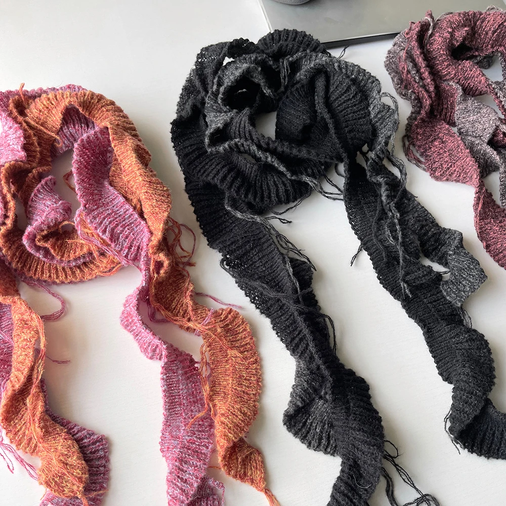 Fashion Women Y2k Scarf Spiral Weaving Narrow Scarves New Style Ruffle Edge Shawl Spicy Girl Streetwear Decorative Shawls