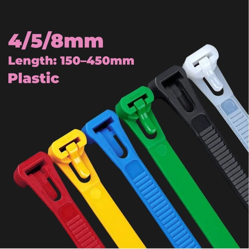 4/5/8mm Mixed Colours Plastic Reusable Cable Ties Cable Lock Loop Nylon Ties Removable Recyclable