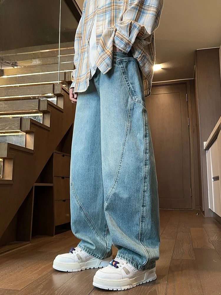 

Джинсы с ножом в американском стиле ретро, мужские свободные прямые повседневные длинные брюки, весна-осень, модные брендовые широкие брюки