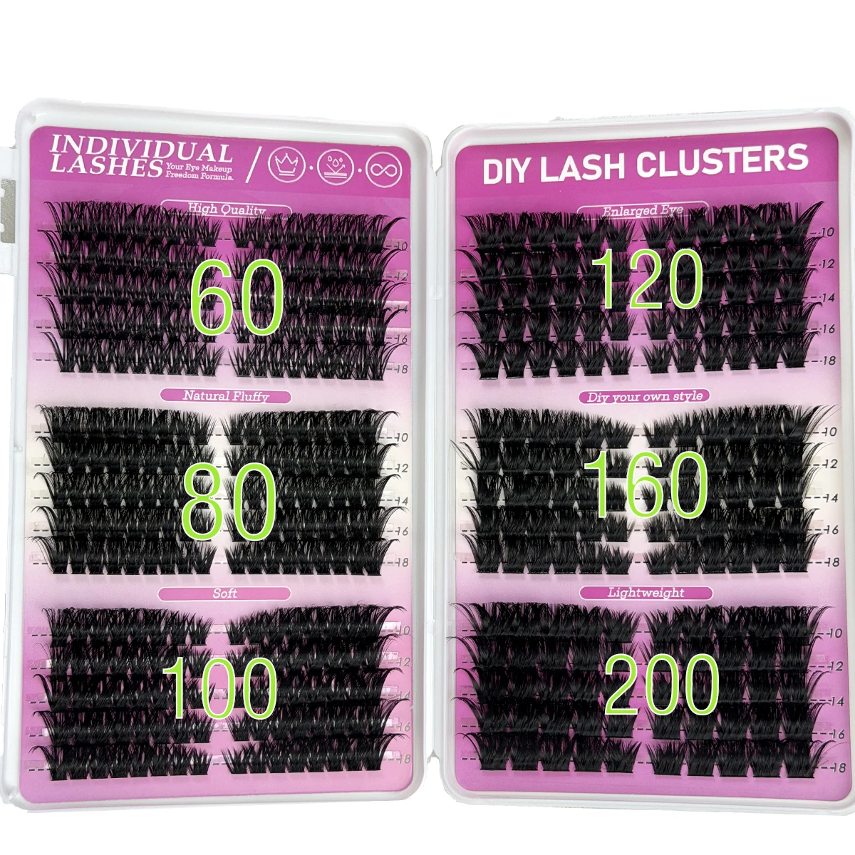 AMSDCN60P-200P Fluffy Cluster Lashes 3 IN 1 Lash Clusters Extension Cat Eye Lashes&Bottom Lashes Mixed Tray Individual Eyelashes