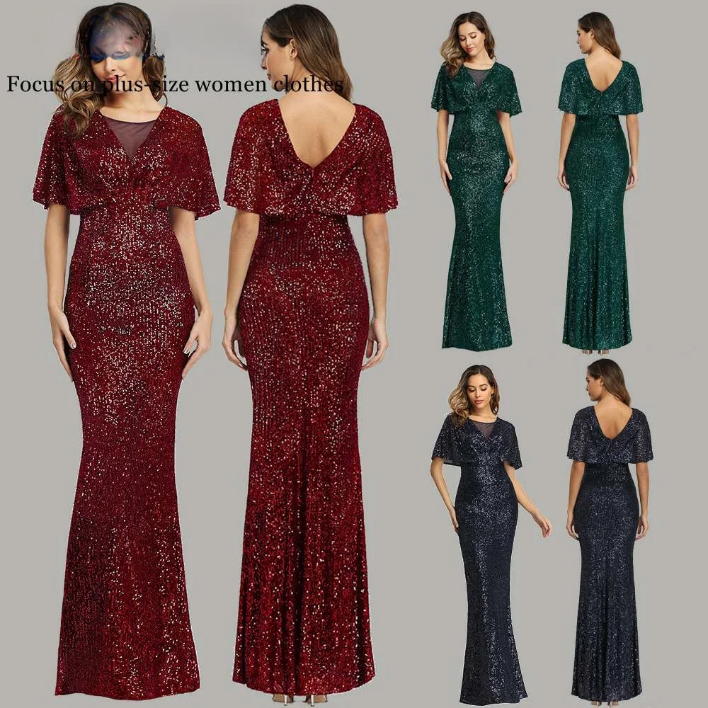 

Вечернее платье большого размера с пайетками и V-образным вырезом, облегающее, с эффектом стройности, для торжественных мероприятий