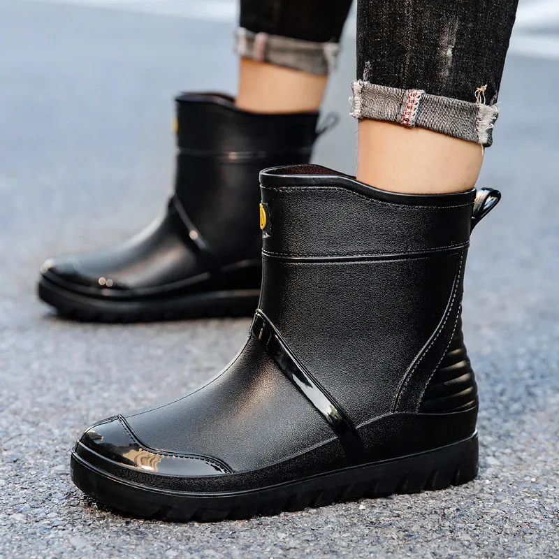 

Fashion Men Mid Boot Rain Shoes Anti-Slip Wear-Resistant Kitchen Work Sneaker Men Car Washing Fishing Water Work Safety Footwear