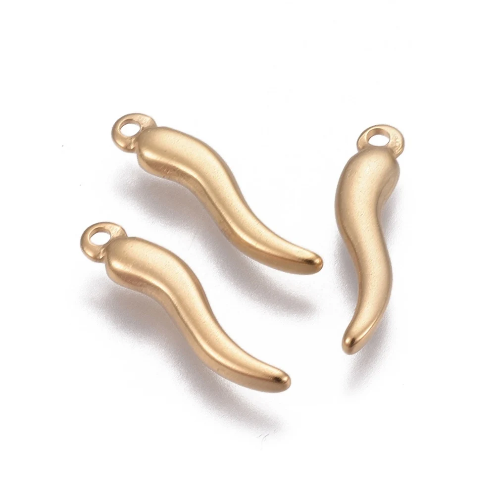 5Pcs Italian Horn Cornicello Charms 304 Stainless Steel Pendants Golden for Women Birthday Festival Elegant Gifts Personalized