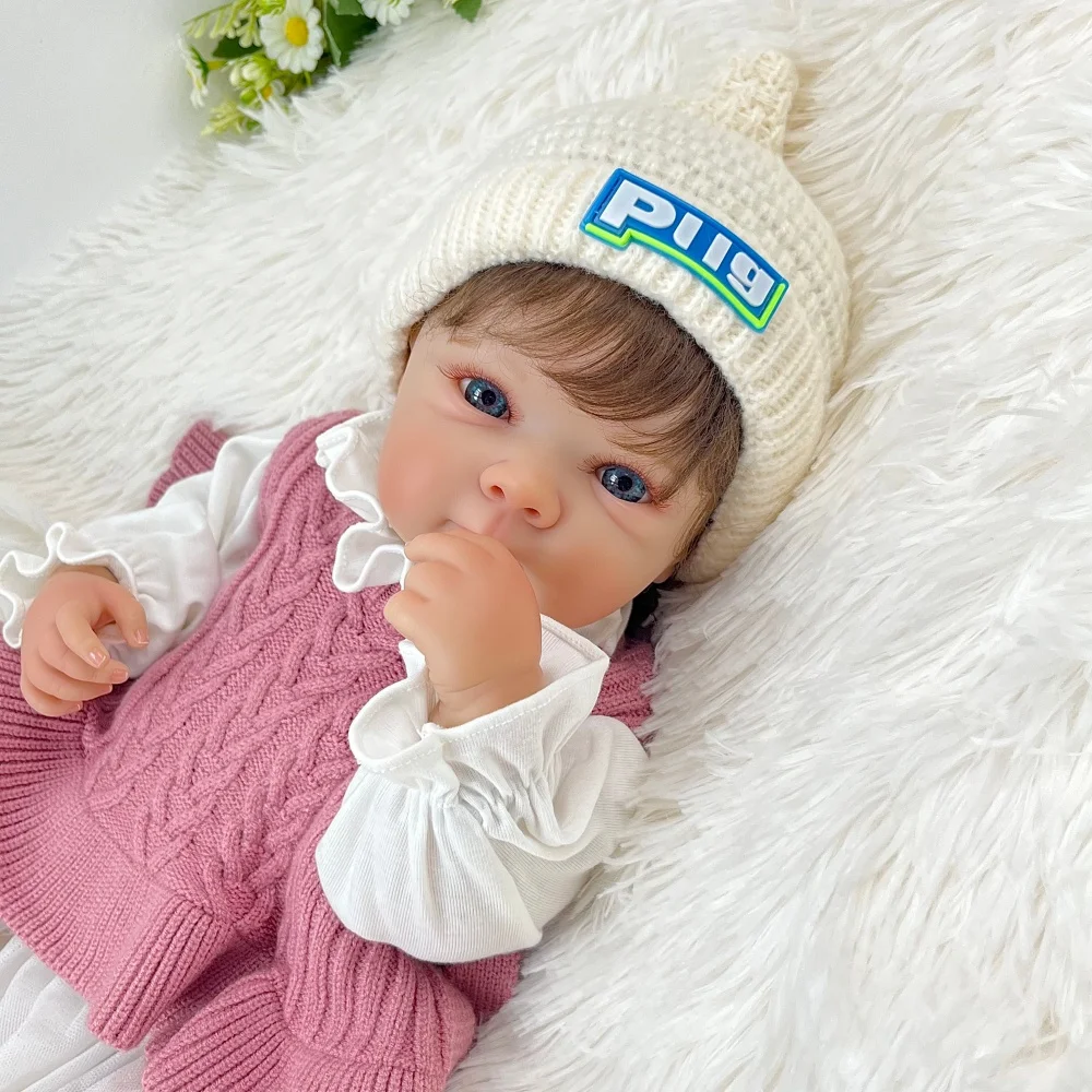 BZDOLL 48 CM 19 Inch Full Vinyl Body with 3D-Paint Skin Reborn Baby Doll Toy Lifelike Handmade Fashion Birthday Gift