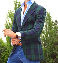 2023 Latest Green Plaid Blazer Man Only Jacket Custom Made Casual Outfit Men's Jacket Custom Checkered Blazer Summer Blazers