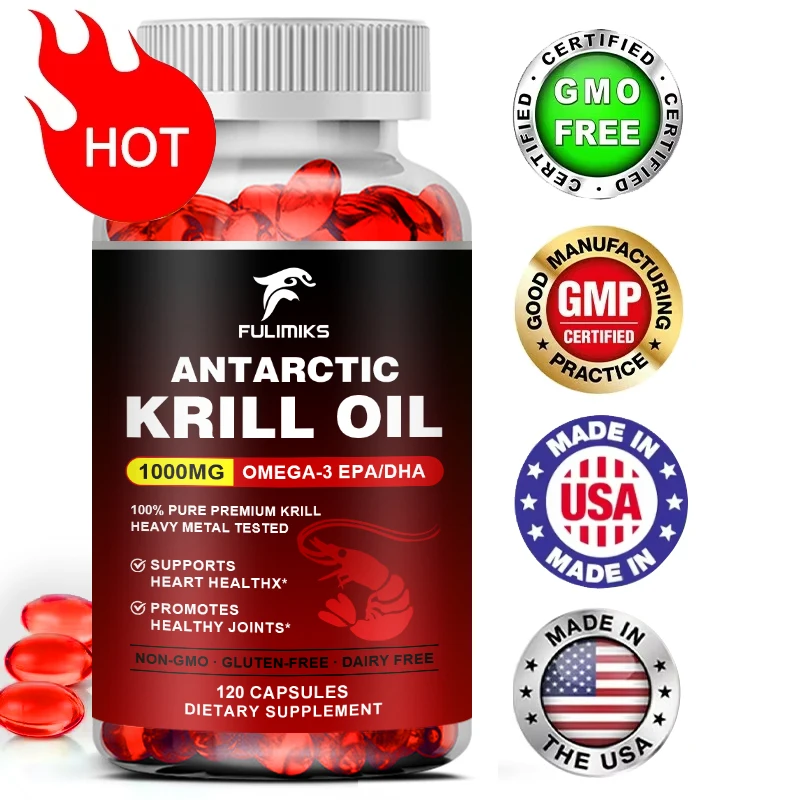 

Antarctic Krill Oil 2000 mg 120 Softgels, Omega-3 EPA, DHA, with Astaxanthin Supplement Sourced from Red Krill, Maximum Strength