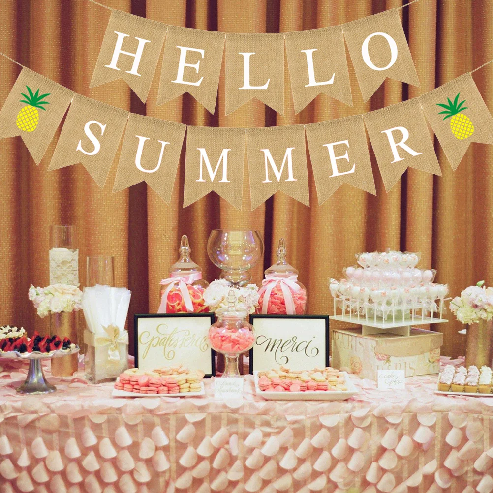 

1PC Decoration Linen Dovetail Banner Hawaii Party Supplies Garland Sunflower Pattern Reusable Burlap Banner