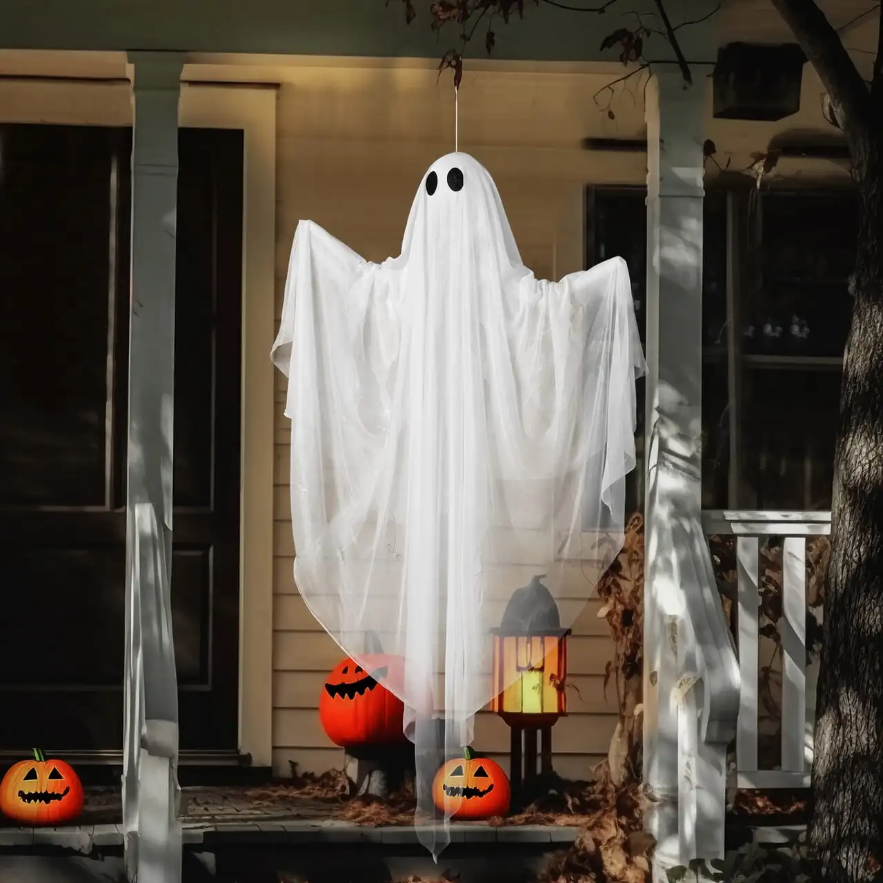 ジョイフィー 47インチ ハロウィン 屋外吊り下げゴーストデコレーション 白いゴーストを温白色の不気味な光で点灯 ハロウィンパーティー用