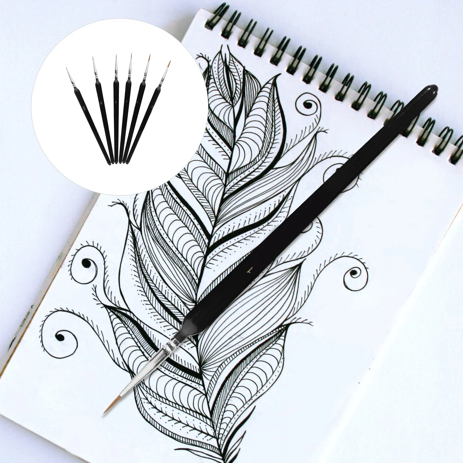 

6Pcs Chinese Calligraphy Brush Set Soft Flexible Bristle Long Handle Brush for Painting Writing Artistic Creation