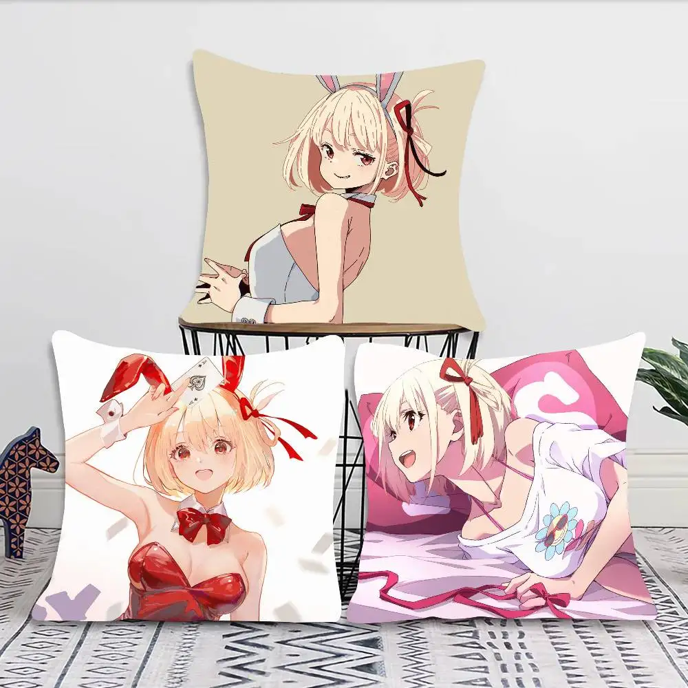 Chisato Nishikigi Anime Lycoris Recoil Pillow Case Fashion Square Pillowcase Bedroom Sofa Room Ins Decoration Leisure